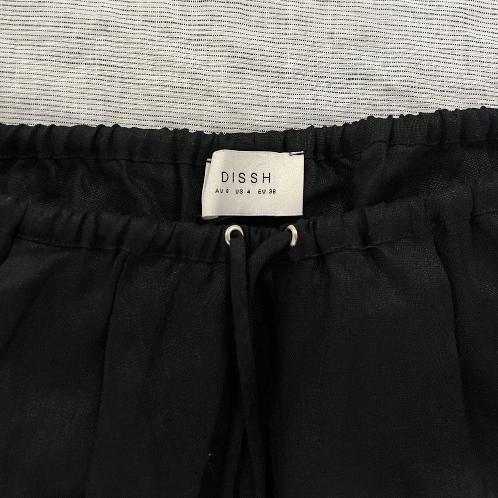Dissh Black Linen Drawstring Pant - Brand New